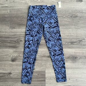 AERIE OFFLINE Real Me Xtra Hold Up! Legging XS SHORT Blue Houndstooth Floral NWT